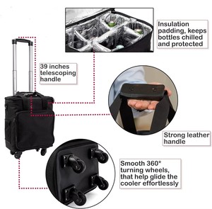 Vente en gros d'usine de valise roulante 3-en-1 sacs à vin de voyage glacière isolée transporteur en nylon personnalisé avec amovible - Product Image 4