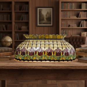 Lámpara de Araña Tiffany de 38 Pulgadas con Diseño de Tulipanes, Hecha a Mano, con 4 Luces, de Vidrio Emplomado, para Comedor, Hotel, Villa - Product Image 3