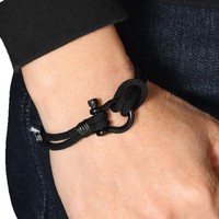 Bracelet en fer tressé simple unisexe Euro-Américain, avec fermoir en U à nœud noir, tendance, mode, luxe léger
