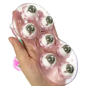 Plastic Metalen Roller Ball Fuchsia Hand Hold Massager