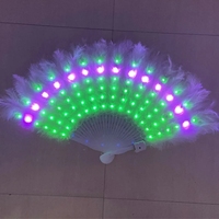Ventilateur de plumes pliant RVB brillant pour droitier Lumière LED fluorescente Conception imprimée lumineuse Vêtements de performance pour discothèque