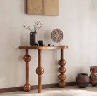 Console d'entrée vintage en bois massif avec miroir, style rétro français, table de couloir, bureau d'entrée, design moderne, luxe léger, minimaliste, salon