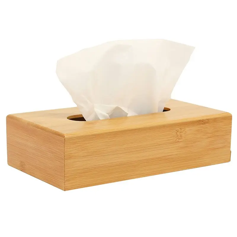 Eco-Friendly Rectangle Bamboo Tissue Box Napkin Holder Tissues Paper Storage Box Dispenser