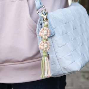 Hand Woven Crochet Cotton Boho Floral Keychain Macrame Women Bag Pendant <strong>Charms</strong> With <strong>Tassels</strong> Purse Backpack Promotional Gift - Product Image 6