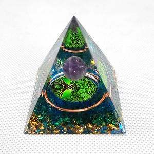 <b>Crystal</b> Epoxy Pyramid Resin Craft With Purple Ball <b>Tree</b> Of Life Design Home Decoration Desktop Ornament - Product Image 3