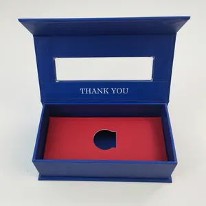 Custom Elegant Blue Rectangle Cardboard Insert Packaging Gift Boxes For Cosmetics Makeup And Skincare With Clear Window