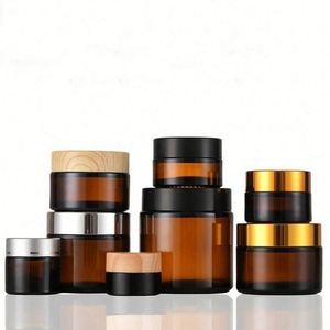 Brown Glass Cream Jars 5g-100g Empty Wide Mouth Face Cream Eye Cream <b>Aluminum</b> Screw Cap Skin Care Cosmetic Packaging - Product Image 1