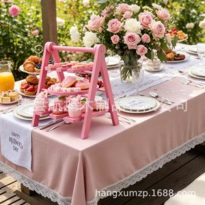 Étagère en bois à trois niveaux pour la présentation de gâteaux de fête, banquets d'anniversaire en extérieur, support en bois massif durable de forme rectangulaire - Product Image 1