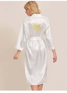 <span class=keywords><strong>Pigiama</strong></span> con Maniche Lunghe, Completo da Notte per Donne, Set <span class=keywords><strong>Pigiama</strong></span> per Damigelle, Vestaglia da Sposa, Vestaglia da Damigella in <span class=keywords><strong>Raso</strong></span> <span class=keywords><strong>Bianco</strong></span> - Product Image 2