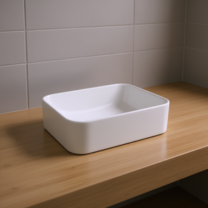 Lavabo Rectangular de Cerámica Blanca para Baño, 19x15 Pulgadas, Acabado Brillante, Diseño Minimalista, Montaje en Pared - Product Image 2