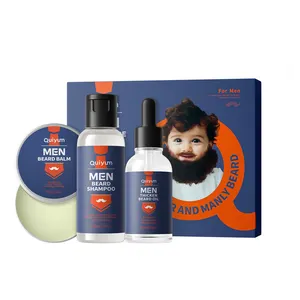 QUIYUM 3 Pieces Beard Wash Shampoo Growth Oil Care Balm Beard Kit Man