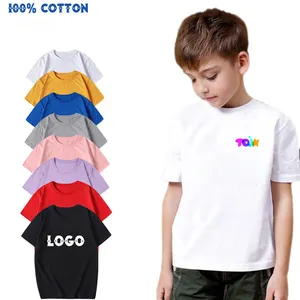 100% хлопковые однотонные Детские футболки с этикеткой на заказ трафаретная печать, Детские футболки для мальчиков и девочек