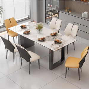 Mesa de Comedor de Diseño Italiano de Lujo con Cubierta de Piedra Sinterizada y Base de Metal Asimétrica para Muebles de Alta Gama para el Hogar - Product Image 1