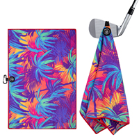 Serviette de golf magnétique tropicale en microfibre gaufrée avec clip pour accessoires de marque, fabrication OEM ODM, vente en gros