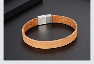 Classic Orange <b>Leather</b> Cuff <b>Bracelet</b> with Silver Clasp Unisex Fashion Jewelry - Product Image 1