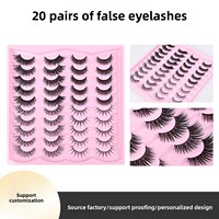 20 paires de faux cils en cheveux synthétiques, bouquets entiers, effet naturel, multi-couches, cils épais