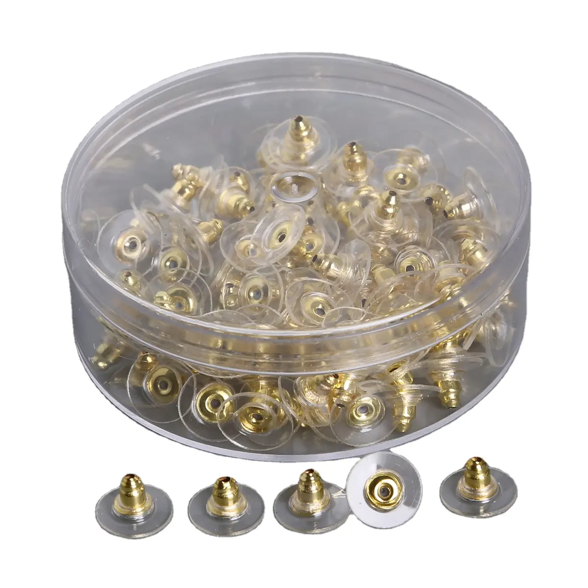 Mode 100 Buah/Kotak Anting Kancing Plastik & Logam Anting Stud Penyumbat Anting Penyumbat Anting Warna Emas & Rodium untuk DIY Temuan Perhiasan