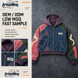 Giacca con Cappuccio Multicolore Personalizzata per <span class=keywords><strong>Uomo</strong></span>, con Fodera Trapuntata e Patchwork a Contrasto, Stile Urbano Streetwear OEM ODM - Product Image 2
