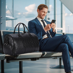 Bolso de Viaje <span class=keywords><strong>Duffel</strong></span> de Cuero Genuino de Vaca Plena Flor con Logotipo Completo Personalizado, Maleta de Fin de Semana, Gimnasio, Piel de Becerro Negra de Capa Superior - Product Image 2