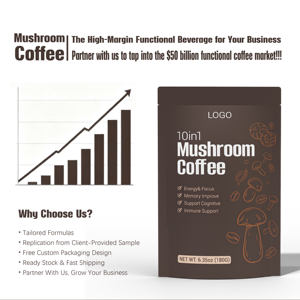 Органический растворимый кофе Private Label 10 в 1 с грибами Рейши, Львиная грива, Грибной хвост, для повышения концентрации внимания - Product Image 3