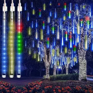 Luz LED de 8 tubos para chuva de meteoros, luz solar de 30 cm para decoração de casa e festas de férias ao ar livre, luz de chuva em forma de fada