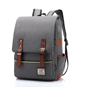 Factory Wholesale Travel Vintage Canvas Backpack USB Port Laptop Backpack Outdoor School College Backpack