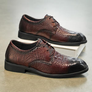 Zapatos de Vestir Formales para Hombre, de Cuero Genuino de Primera Capa, con Punta en Pico, Estilo Británico, Color Marrón Otoñal - Product Image 1
