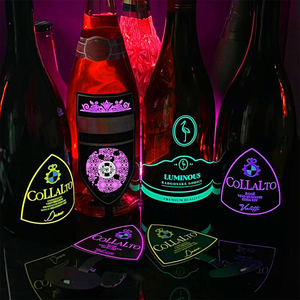 Longstar personnalisé 7 couleurs LED sous-verre PET matériel adhésif autocollant noël clignote forme pour Champagne LED vin nouvel an - Product Image 4
