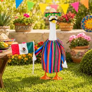 Fiesta Lawn Goose Outfit Rainbow Serape Dress Straw Hat <b>Flag</b> <b>Garden</b> Statue Party Decoration - Product Image 2