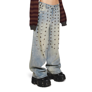 XUCHANG di alta qualità colore blu chiaro personalizzato <span class=keywords><strong>pantaloni</strong></span> in Denim cotone lucido Jeans strass per le donne - Product Image 3