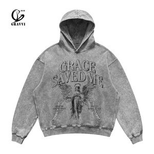 Vintage Washed Oversized Hoodies Streetwear <b>Men</b> Women Heavyweight Angel Graphic Sweatshirt <b>Pullover</b> Casual Fall Winter Hoodie - Product Image 1