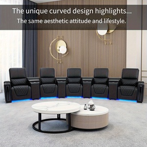 โซฟาปรับเอนได้แบบ3-Seater หรูหราสำหรับโฮมเธียเตอร์หนังแท้พร้อมที่เก็บของที่วางแก้วแบบสั่นไฟฟ้า - Product Image 2