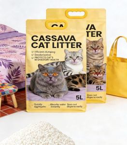 Litière pour chat en mèches de maïs et de manioc, agglomérées et bien compactées, faciles à ramasser sans coller au fond. - Product Image 1