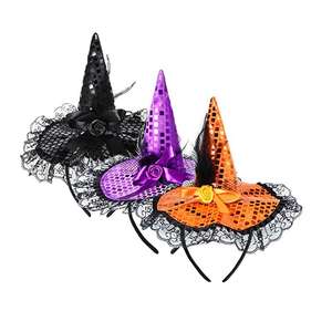 Diadema de bruja de Halloween para niños y adultos, sombrero con lentejuelas para fiesta - Product Image 1