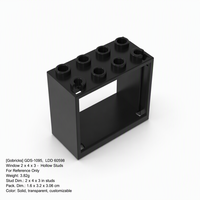 Gobricks GDS-1095 Pièces de construction en plastique ABS à l'échelle 1:8, 60598 Fenêtre 2x4x3 avec cadre et goujons creux, compatible MOC DIY Brick