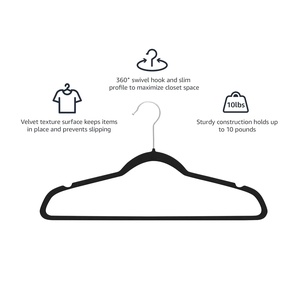 Organisateur de vêtements en plastique à un niveau Cintres de costume antidérapants en velours noir mince pour le salon - Product Image 5