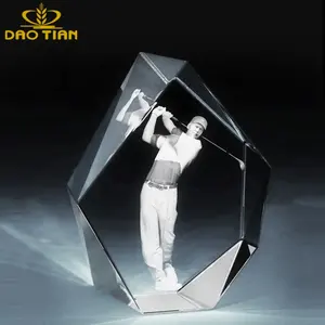 Cubo de cristal grabado láser K9 3d de alta calidad, regalos de golf personalizados como recuerdos de palos de golf, venta al por mayor