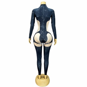 Combinaison de danse du ventre pour femmes avec strass brillants, manches longues, en spandex/nylon, ensembles pour costume de soirée - Product Image 3