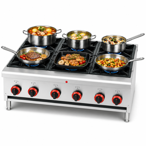 Commercial 6 Burner Tabletop Gas Stove 14KW Industrial Stainless Steel Cooking Range with Cast Iron Grates for Restaurant - Product Image 1