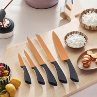 Ensemble de couteaux de cuisine en acier inoxydable revêtu, manche en PP, couteau de chef, couteau utilitaire, couteau à éplucher pour usage professionnel et domestique