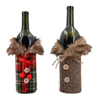 Nouvelle housse de bouteille de vin de Noël transfrontalière, ensemble de décoration de bouteille de vin en peluche à carreaux, décoration de table festive, lot mixte