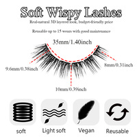 Cils 3D superposés Demi Wispy 8 9.6 10mm, doux, légers, naturels, courbure C, bande de 35mm, réutilisables, vente en gros