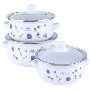 <span class=keywords><strong>Set</strong></span> di Pentole Classiche in Ghisa Smaltata con Coperchio in Vetro, Manici Compositi, Compatibili con l'Induzione, Ecologiche per Campeggio e Feste - Product Image 5