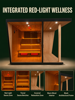 NIKMATI Ruangan Sauna Kubus Tradisional Luar Ruangan dari Kayu Cedar Merah Solid, Uap Basah, Kapasitas 2-4 Orang, Tungku Sauna 6kW, Kaca Panoramic