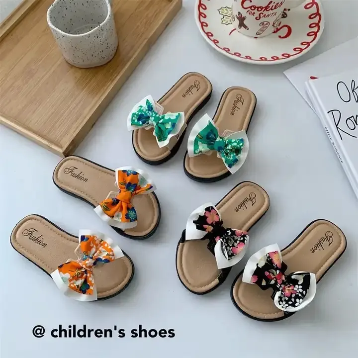 2024 High Quality Girls Kids Slippers Home Outside Wear Non Slip Fashion Indoor Cute Bow Children's Slide Slippers