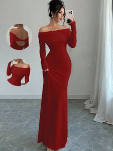 Robe de soirée élégante et tendance pour femme, coupe ajustée aux épaules, longueur ras du sol, style trapèze, respirante, idéale pour les soirées et événements. - Product Image 6
