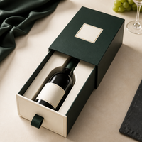Boîte d'emballage rigide noire pour vin avec coffret cadeau et plateau de présentation pour bouteille de 750 ml