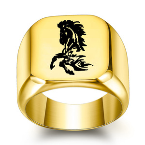 Anillo Cuadrado de Acero de Titanio para Hombre, 18MM, Diseño de Caballo Galopante, Joyería de Moda Punk Minimalista, Regalo - Product Image 3
