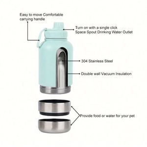 Bouteilles d'eau et distributeurs de nourriture portables pour animaux de compagnie avec logo personnalisé, 3 en 1, isolées sous vide, 32 oz, bols d'alimentation pour chiens/chats - Product Image 4