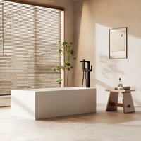 Robinet de baignoire noir à montage au sol, avec cartouche céramique, jet doux, mitigeur de douche cascade en laiton, pour hôtel et villa